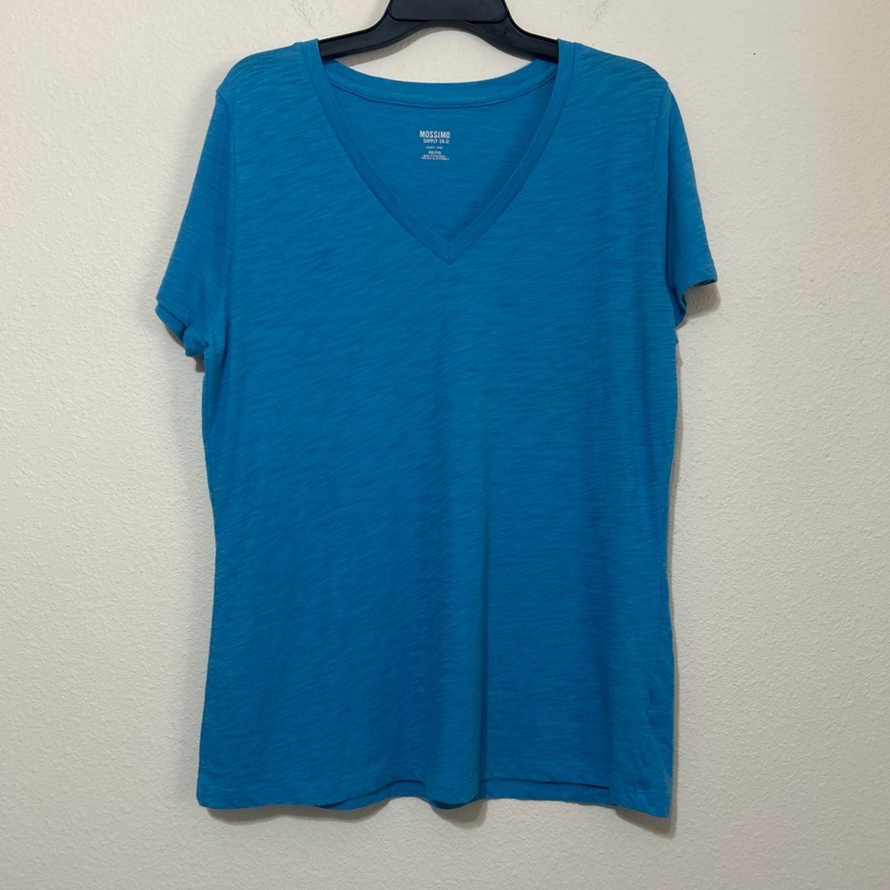 Mossimo Supply Co. Blue V-Neck Short Sleeve Slub Knit Tee Shirt - Picture 4 of 7